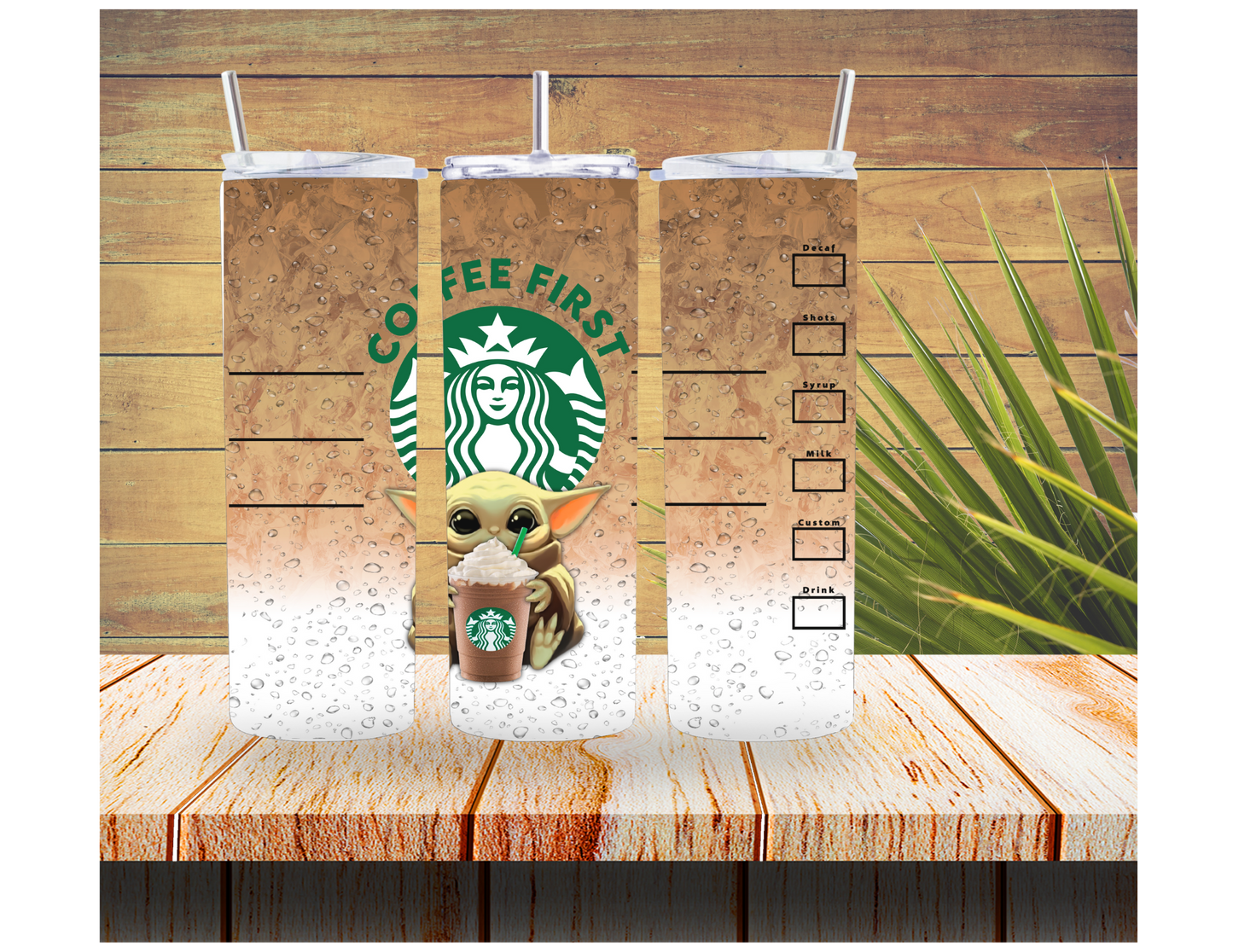 Baby Yoda with coffee